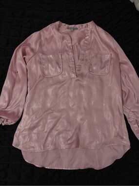 NY Collection Light Pink Satin Button-Front Blouse